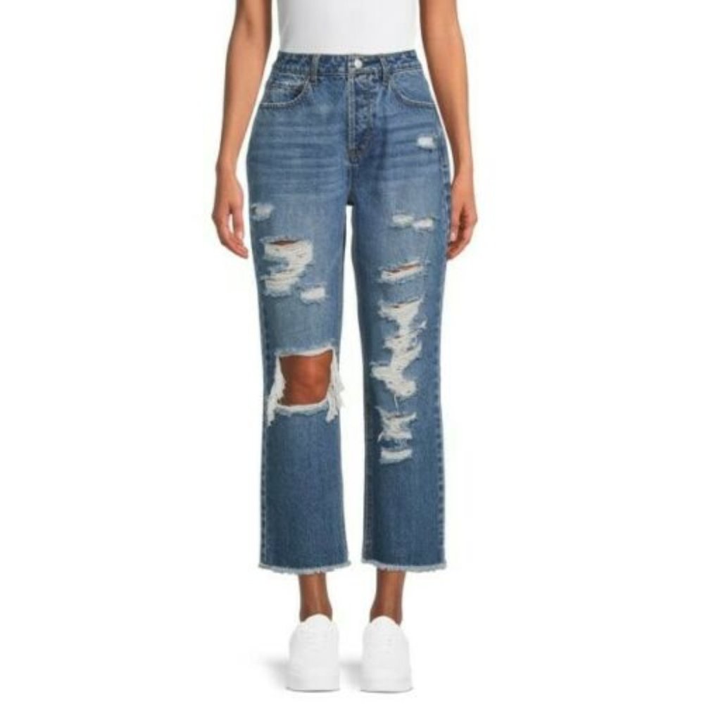 NEW Women's Boyfriend Jeans Distressed Pants Retro Mom Button Fly Spring